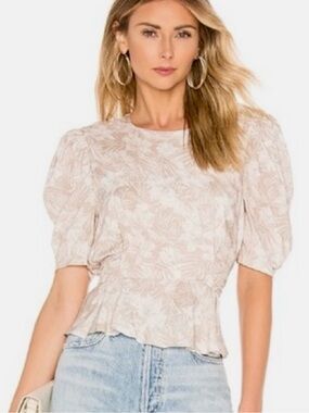 MAJORELLE Rosaria Top XS Sold Out Floral Puff Sleeve Peplum Blouse Revolve